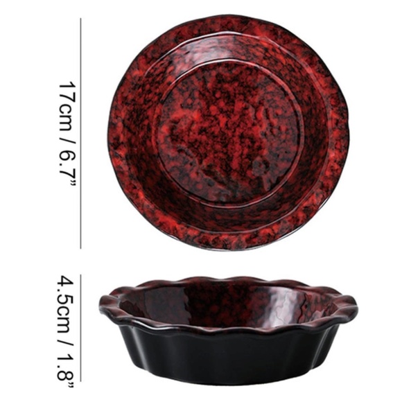 Ceramic Small 6.7” Round Baking Pie Casserole Dish Set Of 2 - Red - Picture 2 of 10
